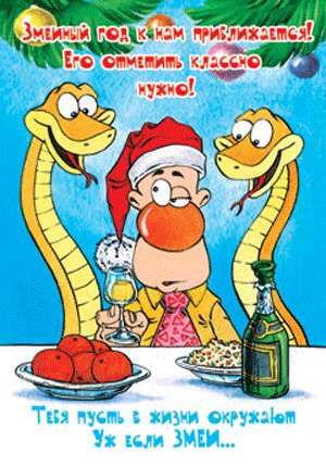 Прикольные Поздравления с Новым годом Змеи 2013 — Открытки с Новым годом, анимированные Картинки, Пожелания в стихах, СМС