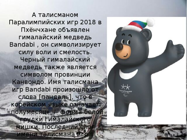 Черный медведь Bandabi (Бандаби) - Талисман Паралимпийских зимних игр PyeongChang 2018 - Олимпиада в Пхенчхане 2018
