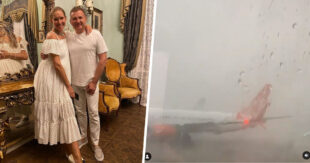 ВИДЕО: "Качает, как маршрутку": Юрий Горбунов и Катя Осадчая показали кадры с самолета во время урагана во Львове